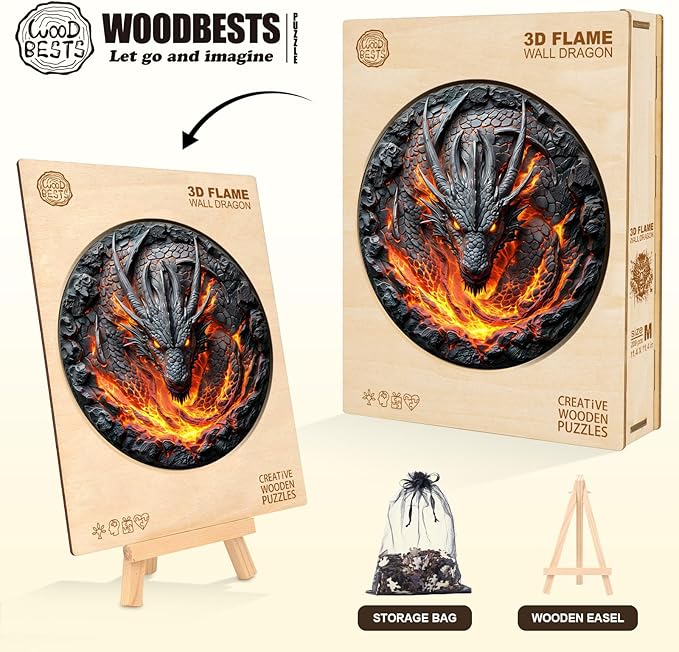 WOODBESTS Wooden Puzzles for Adults-3D Dragon, 200 Pieces Wood Puzzle (M-11.4 * 11.4in), Premium Art Shape Wooden Animal Jigsaw Puzzles, for Men/Women & Family Game Night