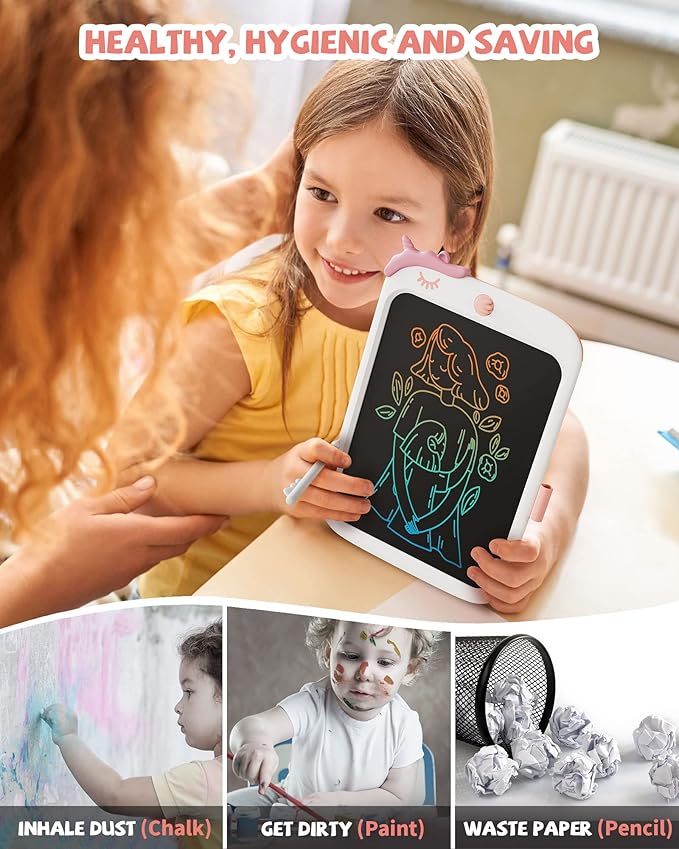 Unicorn Toys 10 Inch Writing Tablet for Kids, Educational Toys for Girls Aged 3-5, Birthday Gift for 3-8 Year Olds (White)