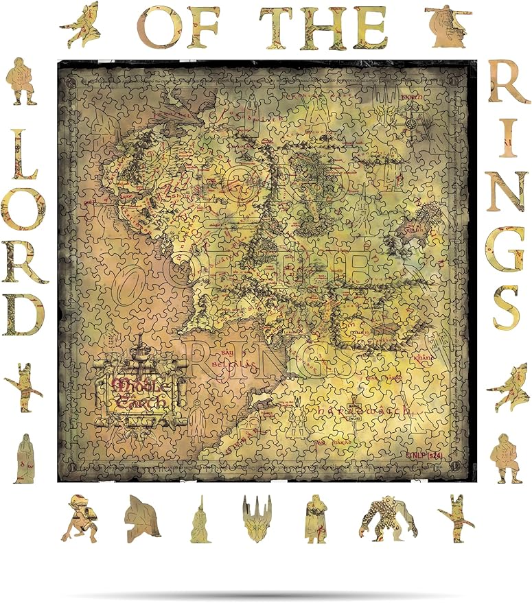 Crafthub Lord of The Rings Wooden Puzzles for Adults – A2 Size with 531 Pieces Wood Puzzles – Middle Earth Map – Jigsaw Puzzles with Unique Shapes – 15.2" x 15.4"
