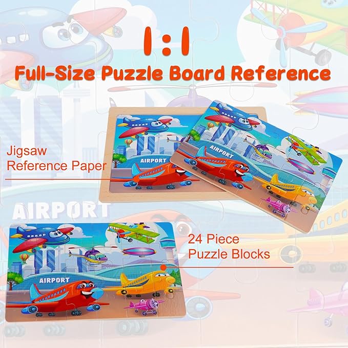 Wooden Jigsaw Puzzles for Kids Ages 3-6, 4 Pack with Vehicles Preschool Educational Toys, Toddler Puzzles Gift for 3 4 5 Year Old Boys Girls (Vehicles)