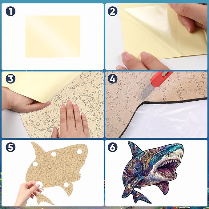 delobil Wooden Puzzles for Adults, Shark Jigsaw Puzzles 500 Pieces, Unique Shape Puzzles with Wooden Box, 17.3 x 17.4 Inches Royal Size Family Game Gift, Fun Challenging Puzzles for Adults and Kids