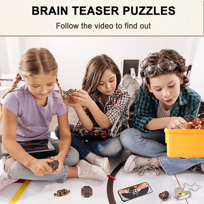 Metal Brain Teaser Puzzles Disentanglement Puzzles Metal Wooden Brain Teaser Puzzle 16pcs Logic Metal Puzzle for Adult Kid Toy Lock Puzzles Gift for Adults Teenagers Kids