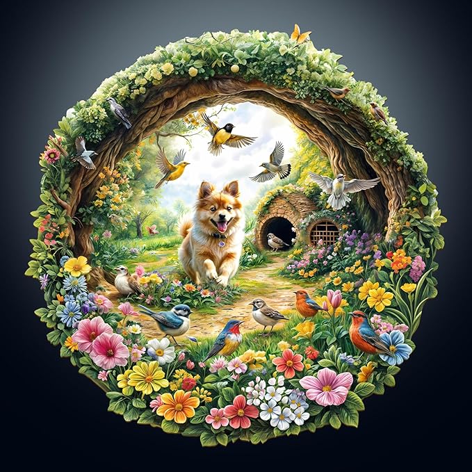 KAAYEE Wooden Puzzles for Adults, 3D Visual Effect Spring Birds Wooden Jigsaw Puzzle Unique Shape Wood Puzzle Adult, 3D Effect Flat Puzzle Birthday Family Games (M-11.4 * 11.4 in-200pcs)