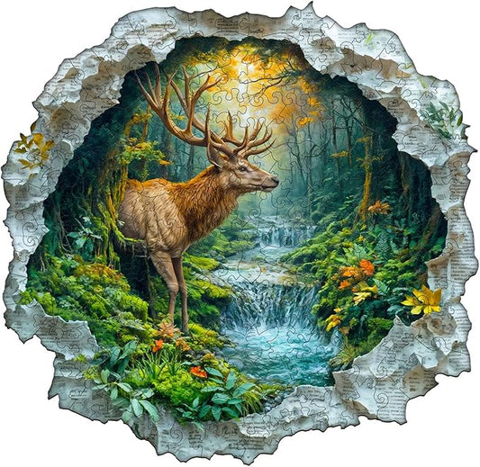 Jigfoxy Wooden Puzzle for Adults, Deer Jigsaw Puzzles for Adult, Unique Animal Shape Wood Cut Puzzles, Christmas Thanksgiving Gifts for Friends Family (S-8.5 * 8.2in-100pcs)