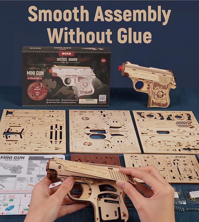 ROKR 3D Puzzles for Adults Mechanical Puzzles Rubber Band Shooter Wooden Puzzle Model Home Decor Desk Decoration Birthday Gifts for Teen Boys and Adults(LQ502)