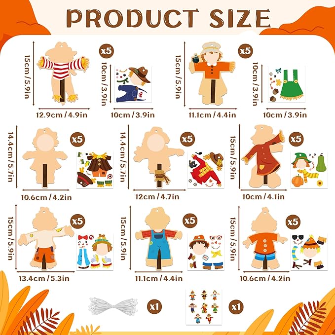BeYumi Fall Scarecrow Craft Kit - 123Pcs Fall Scarecrow Craft Kit DIY Autumn Thanksgiving Ornament Set Home Classroom Game Activities Art Supplies Decor for Kindergarten Kids