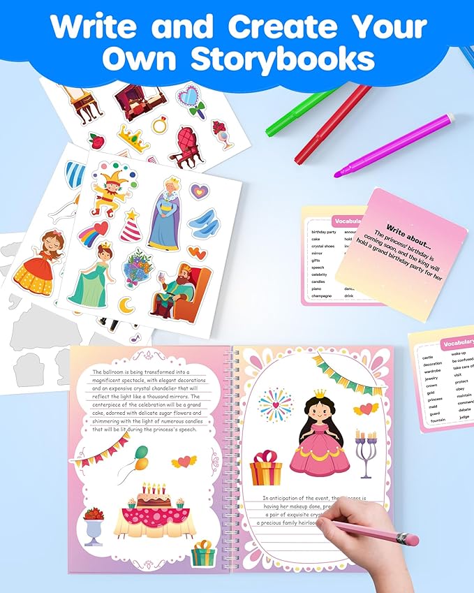 D-FantiX My Storybook Art Kit, Creative Writing & Drawing Activity Set for Boys & Girls, Hardcover Comic Book Making Kit with Stickers, DIY Arts and Crafts Supplies Gifts for Kids Ages 5, 6, 7, 8-12
