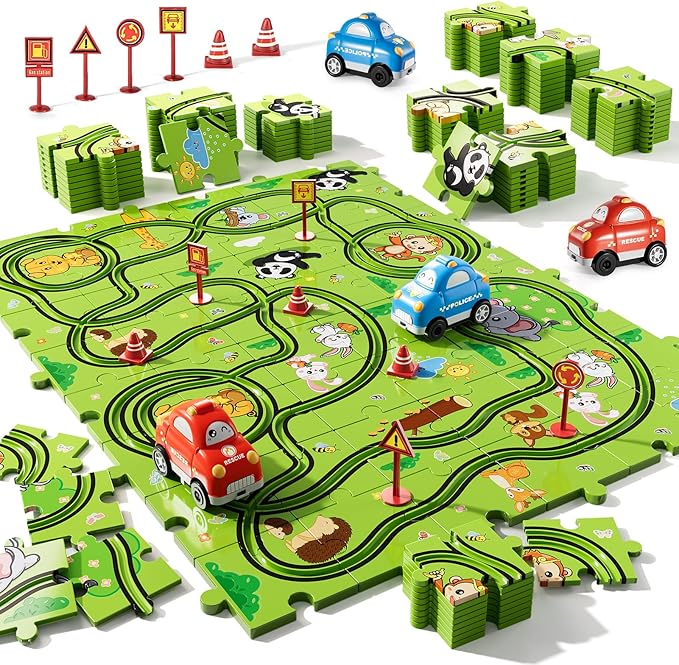 Bennol Toddler Toys Gifts for 2 3 4 5 Year Old Boys, 56 Jigsaw Puzzle Race Track Car Set for Kids Toddlers 1-3 2-4 3-5 4-6, Puzzle Tracks Car Toys Gifts for 2 3 4 5 Year Old Boys Kids