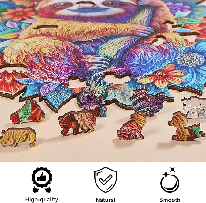 GLOBLELAND 200Pcs Sloth Wooden Jigsaw Puzzles for Adults 11.22x13.9inch Jungle Sloth Wooden Puzzles Colorful Unique Shaped Wood Puzzles for Family Anniversary Birthday Gift