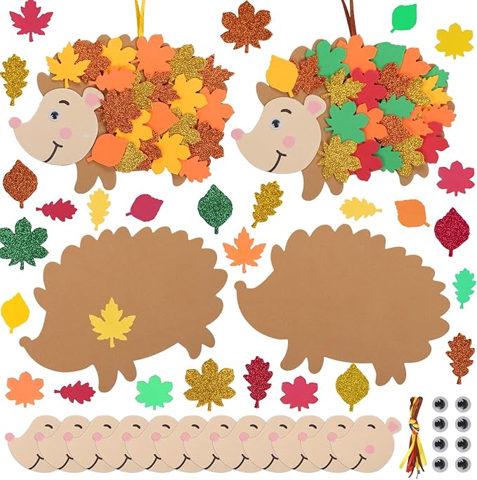 Fennoral 12 Pack Hedgehog Crafts for Kids Make You Hedgehog Foam Stickers DIY Autumn Art and Craft for Boys Girls Party Supply Art Activities Birthday Gifts Fall Thanksgiving Decoration