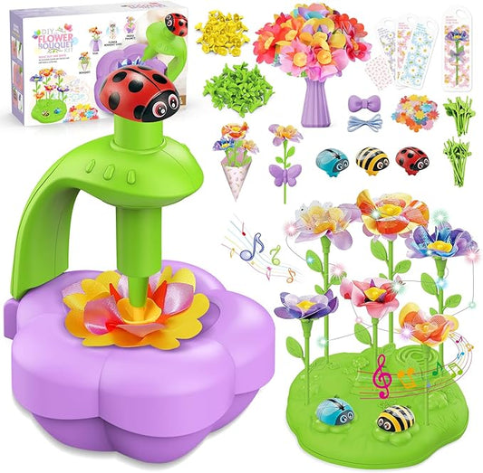 Fabric Flower Bouquets Toys with Music and Light, DIY Arts and Craft Kits Toy for Kids Ages 4-8, Preschool Educational Toys, Christmas Birthday Gifts for 4 5 6 7 8 Year Old Gril