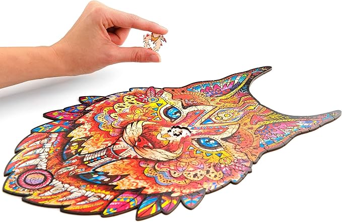 UNIDRAGON Original Wooden Jigsaw Puzzles - Gentle Lynx, 187 Pieces, Medium Size 8.4" х12.7, Beautiful Gift Package, Unique Shape Best Gift for Adults and Kids
