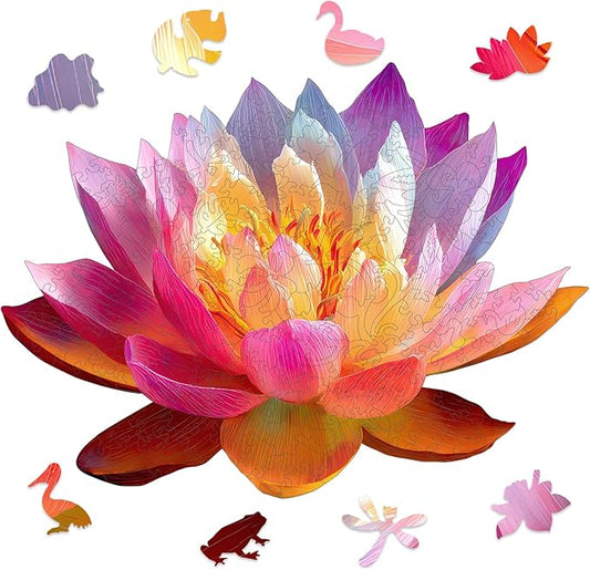 Wooden Puzzles for Adults 493 Pieces, Lucky Lotus Jigsaw Puzzles, Adults Puzzles, Best Gifts for Puzzle Lover, Family Brain Game, 14.6x19.7 inch