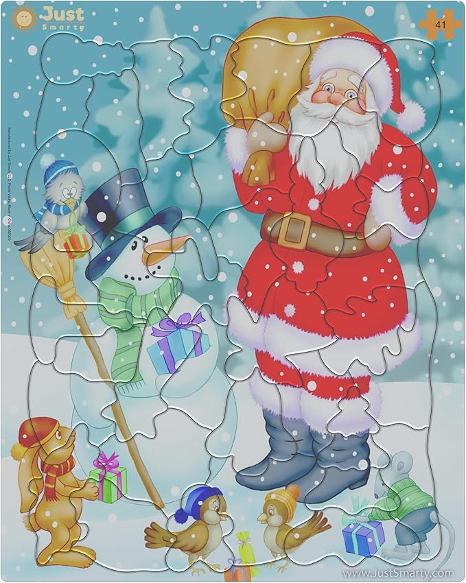 Just Smarty Santa Christmas Jigsaw Puzzle 41 Pieces for Kids Ages 4, 5, 6, 7, 8 with Fun Shapes and Tray. Fun Learning Educational Toy for Boys Girls in Pre-K, Kindergarten, First and Second Grade