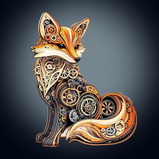 Wooden Puzzle for Adults-Wooden Puzzle Unique Shape Advanced 3D Gear Fox Wooden Jigsaw Puzzle for Adult, Wood Puzzles,Challenge Wooden Jigsaw Puzzle(M-11.4 * 9in 120pcs)