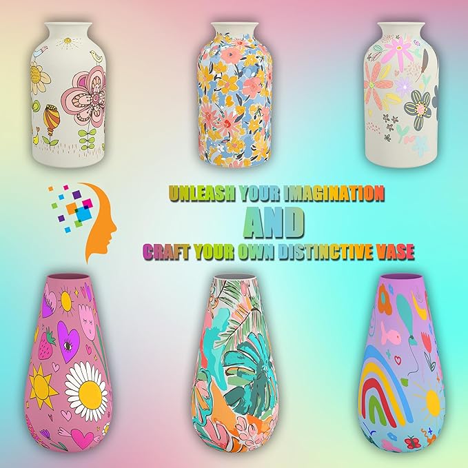 FTBox Crafts Kit for Girls Ages 6-12, Felt Flowers Bouquet and Paint Vase Art Craft Project for Girls, DIY Activity Christmas Birthday Gift for Kids Age 6 7 8 9 10 11 12 Year Old (Ceramic Vases)