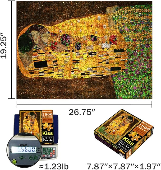 MaxRenard Game Jigsaw Puzzle 1000 Pieces Fine Art The Kiss Klimt Fine Artwork Challenge Family Game Fit Together Perfectly