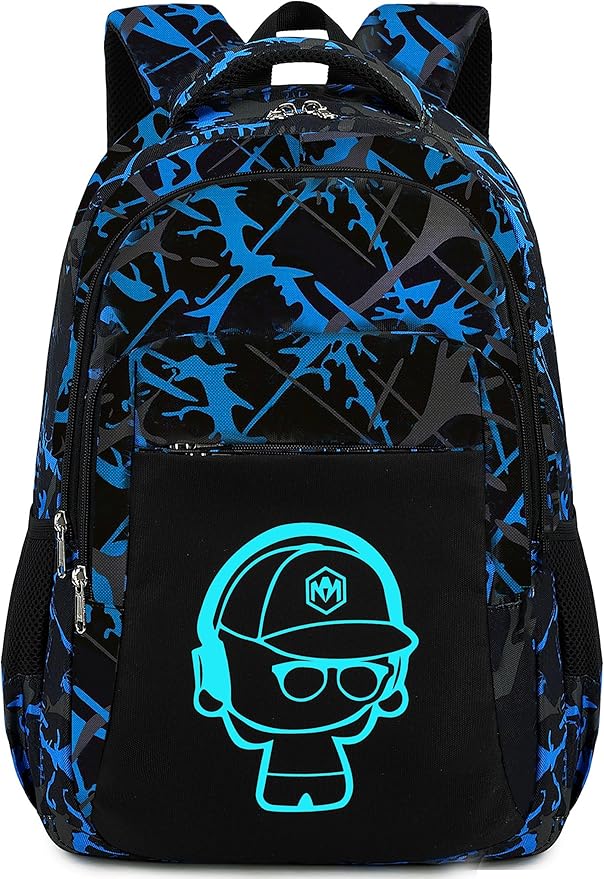 LEDAOU School Backpack Teen Boys Kids Bookbag Daypack School Bag (Graffiti Blue Black)