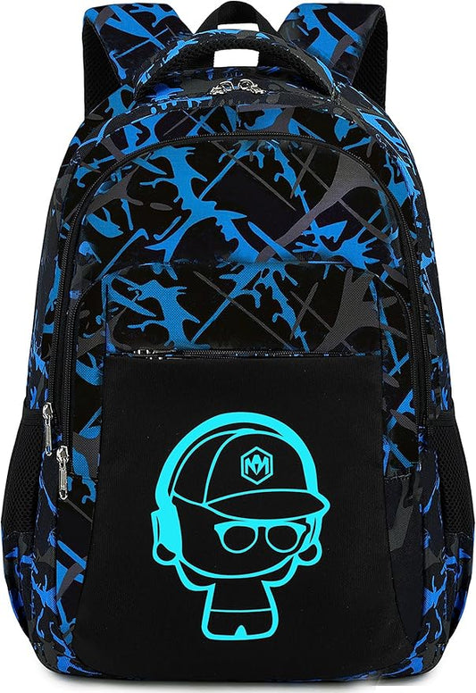 LEDAOU School Backpack Teen Boys Kids Bookbag Daypack School Bag (Graffiti Blue Black)