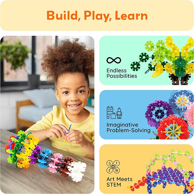 PicassoTiles Construction Building Chips Block 300 Piece Set Interlocking Plastic Disc STEM Learning Toy Creative Education Child Brain Development Play for Toddler Kids Boys Girls Ages 3 & Up PTF300