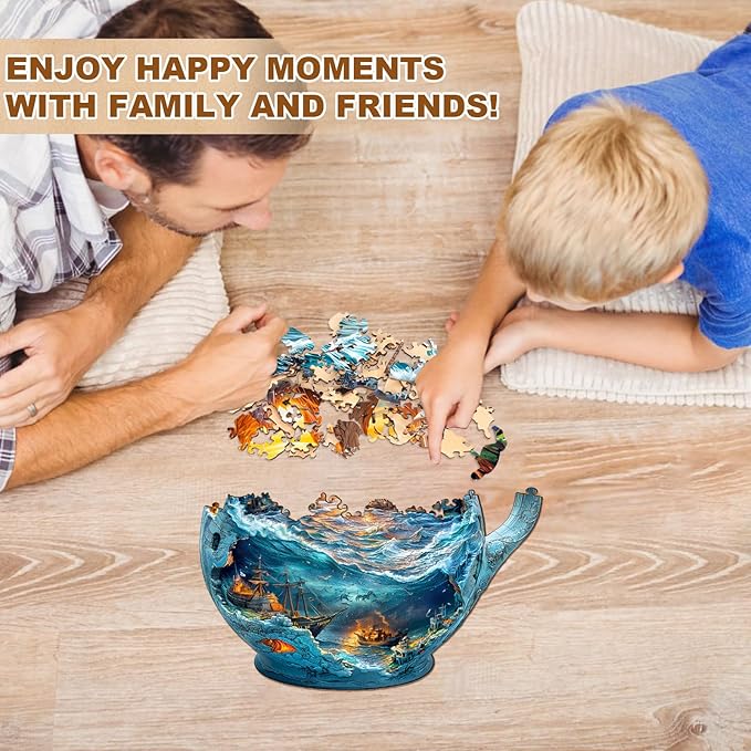 Wooden Puzzles for Adults, Wooden Jigsaw Puzzles for Adults Kids, Sea Navigation Mug Unique Shaped Wood Puzzles Adult, Creative Birthday Gifts for Friends Family Game(11.4 * 11.1in 180pcs)