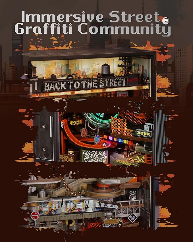 ROKR 3D Puzzle for Adults, Electric Marble Run Model Kits, Parallel World Hip-hop Street, Desk Decoration, Building Sets for Boys Girls Birthday Gifts