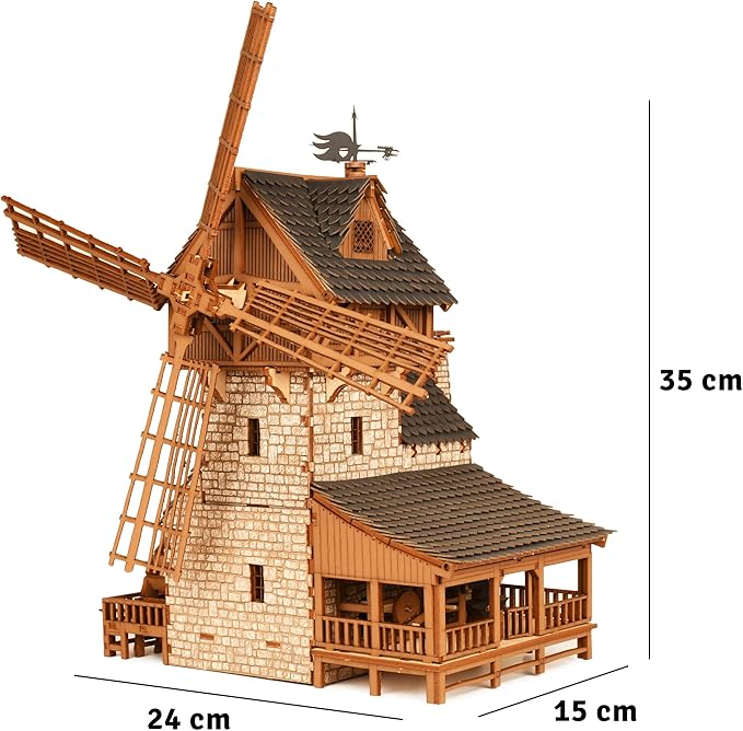 Wooden Mill-Hybrid Medieval Windmill, Watermill, Blacksmith Workshop -3D Wooden Puzzles for Adults to Build - Engineering DIY Mechanical Model Kit, 352PCS - Assembly Time 9H