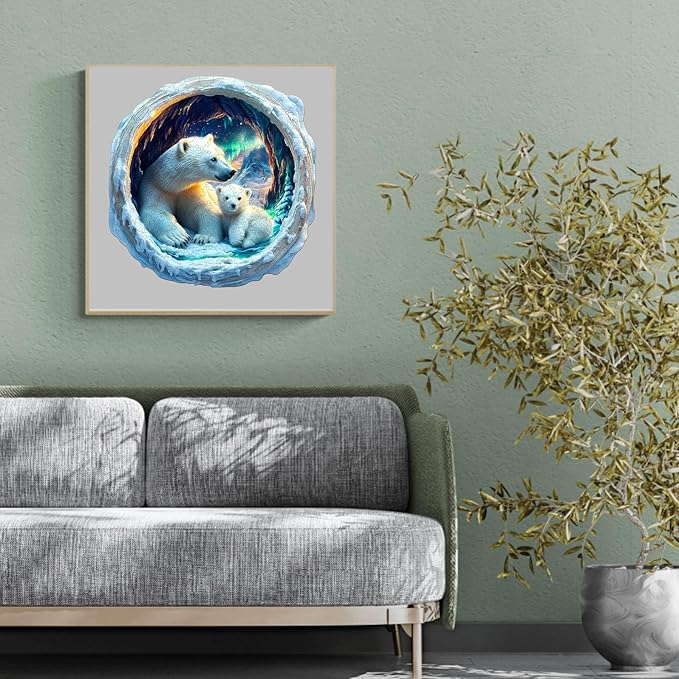 KAAYEE Wooden Puzzles for Adults, 3D Vision Effect Warm Aurora Cave Bear Wooden Jigsaw Puzzle Unique Shape Wood Puzzle Adult, 3D Effect Flat Puzzle Birthday Family Game (M-11.4 * 11.1 in-200pcs)