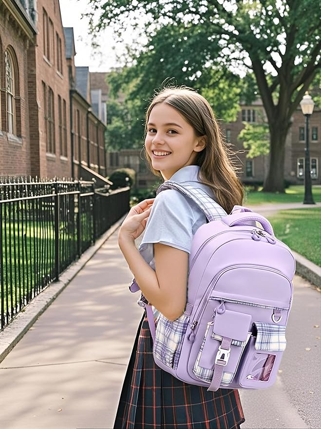 Girls Backpack，Cute School Backpack for Girls Kids Teens，Kawaii Bookbag for Primary Elementary，Purple