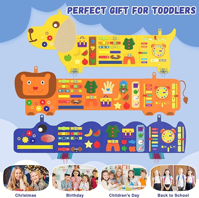 Crocodile Montessori Busy Board - Sensory Wall Panel for Kids, Felt Activity Cube for Toddlers, Daycare Toys, Playroom Furniture Essentials, Wall Mounted Sensory Board Toy Gift for Boys Girls, 3-6