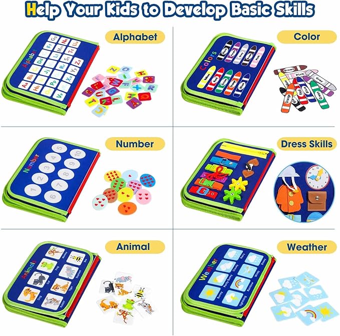 Toddler Busy Board - Montessori Toys for Toddler Boy Birthday Gift, Educational Learning Sensory Busy Book for Toddler Boys, Toddlers Activities Travel Toys for Airplane Car