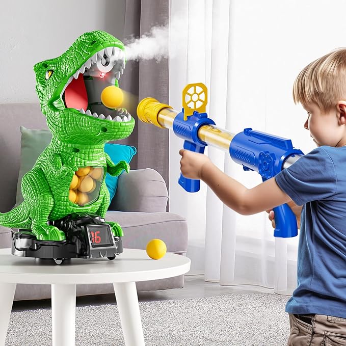 Moveable Dinosaur Shooting Toys for Kids 3-8 Years, Movable Shooting Target Toy with Air Pump Guns, Interactive Competition Game Gift for Boys and Girls Ages 3 4 5 6 7 8 Years Old
