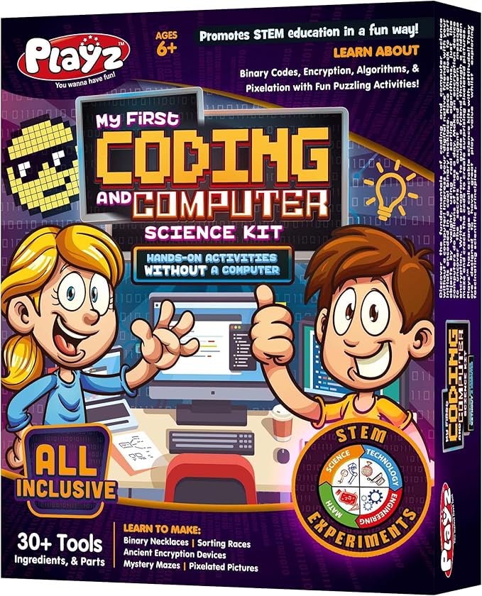 Playz My First Coding & Computer Science Kit - Learn About Binary Codes, Encryption, Algorithms & Pixelation Through Fun Puzzling Activities Without Using a Computer for Boys, Girls, Teenagers, Kids