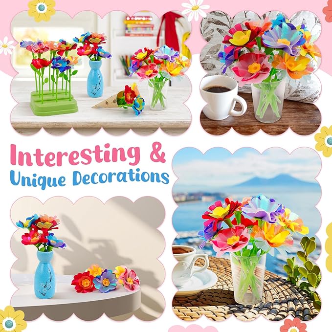 Broytain Fabric Flower Bouquets Toys, DIY Flower Bouquet Craft Kit for Kids, Arts & Crafts Educational Toys for Girls Ages 4–8, Preschool Learning & Birthday Activities