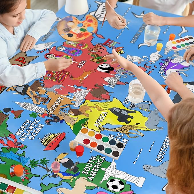 Gatherfun World Map Giant Coloring Poster - 31.5x 72 Inches - Versatile Classroom Wall Décor & Birthday Activity - World Map Poster or Table Cover for School Parties and Special Events