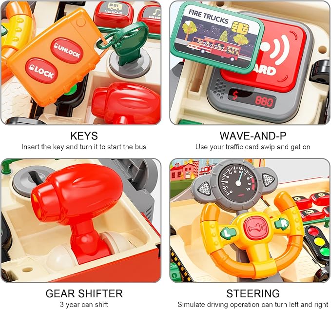 HONGTUO Fire Truck Toys with Teaching Meaning, Simulation Steering Wheel Driving Toy, Toddlers Fire Truck Toy with Sound and Light, Simulate a Rescue fire Scene，Gift for 3-5 Boys & Girls