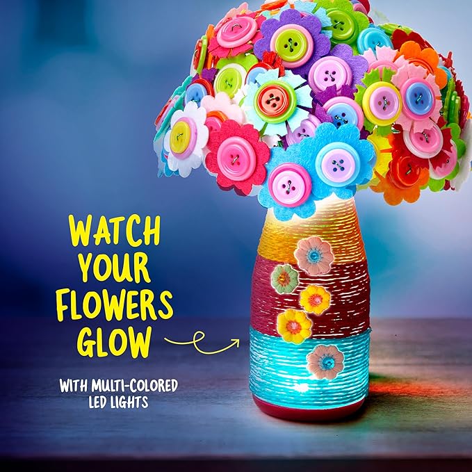 Dan&Darci Light Up Button Flower Craft Kit - Crafts for Kids Ages 4-8 - Arts & Crafts Gift for Girls - Activities for Kid Age 6-8 Girls - 5 Year Old Girl Gift Toys - Birthday Gifts for 5 6 7 8 Years