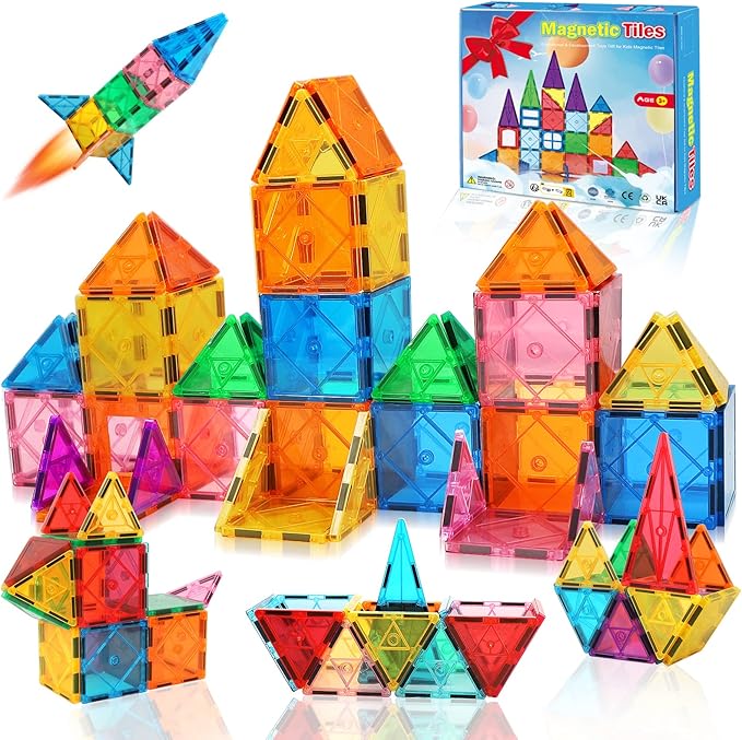 Magnetic Tiles Kids Toys, Magnetic Building Blocks STEM Magnet Building Set Preschool Learning Magnet Toys for Kids Ages 3-5 4-8, Sensory Montessori Toy for Toddlers 3+ Year Old