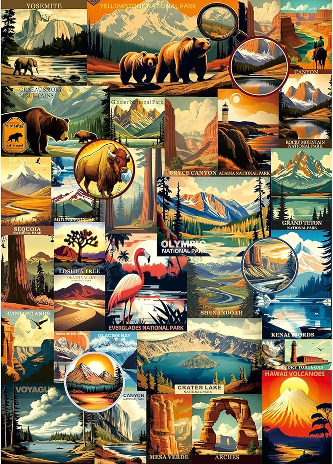 Blueforest National Parks Vintage Poster 1000 Piece Puzzle for Adults - Challenging Jigsaw Puzzle Featuring Zion, Yellowstone, Yosemite, Hawaii & Everglades Landscape Art