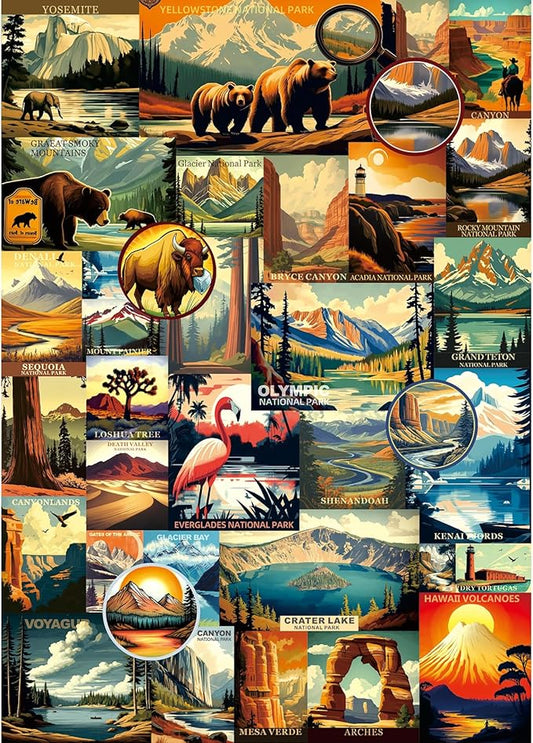 Blueforest National Parks Vintage Poster 1000 Piece Puzzle for Adults - Challenging Jigsaw Puzzle Featuring Zion, Yellowstone, Yosemite, Hawaii & Everglades Landscape Art