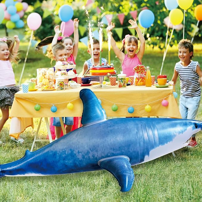Extra Large Inflatable Shark Pool Toy,79inch Shark Pool Birthday Party Decorations,Blow Up Animal Party Favors Supplies Gift for Kids Adults