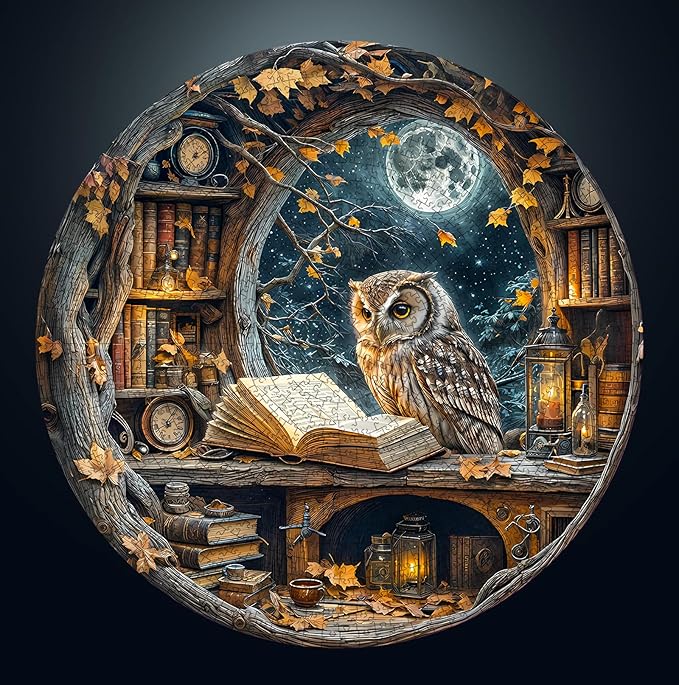 Masseruon 1000 Piece Puzzle for Adults, 26.6 * 26.6in Moonlit Owl Puzzle for Adults, 1000 Pieces Jigsaw Puzzles, Adult Puzzles Game, Unique Gift for Women Men