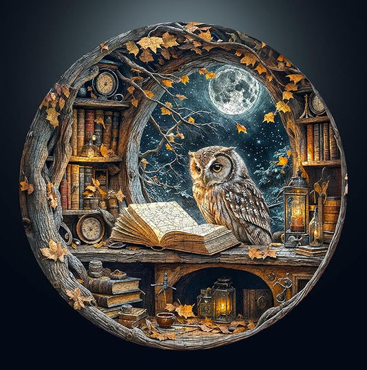 Masseruon 1000 Piece Puzzle for Adults, 26.6 * 26.6in Moonlit Owl Puzzle for Adults, 1000 Pieces Jigsaw Puzzles, Adult Puzzles Game, Unique Gift for Women Men
