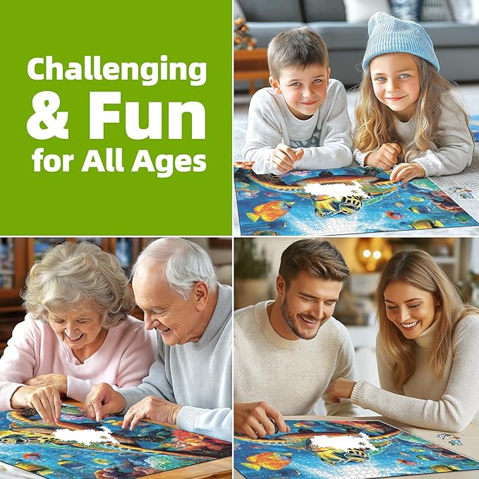 Blueforest Ocean 500 Piece Puzzles for Adults - Sea Turtle Conservation Jigsaw Puzzle, Recycled Panoramic Coral Reef Art & Challenging Family Activity (23"x15")