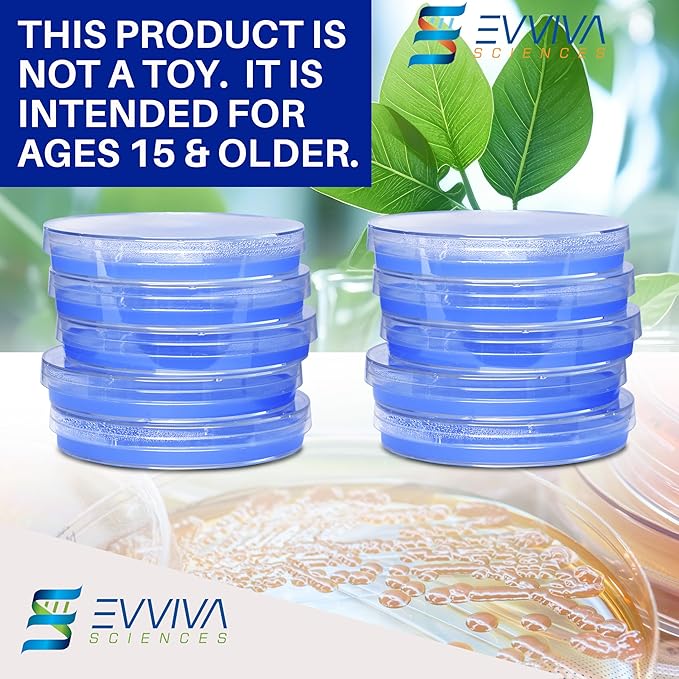 Evviva Sciences Nutrient Agar Petri Dishes Science Project Kit, Pre-Poured Agar Plates for Science Experiments, with Experiment eBook (Blue)