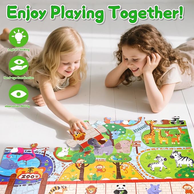 Floor Puzzle Children's Animal Puzzle Large Puzzle 60 Pieces Age 3-6 Years Old Children's Learning Preschool Education Development Toys 4-8 Old Boys and Girls Birthday Gifts