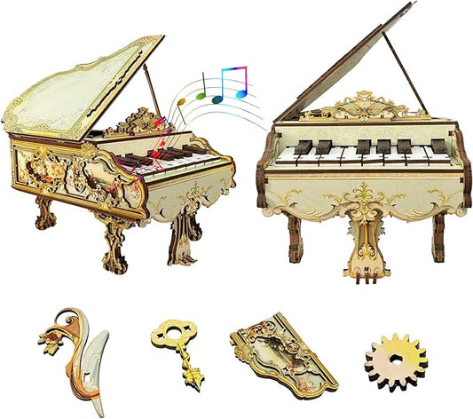 CUTEROOM 3D Wooden Puzzle Magic Piano Music Box - DIY Mechanical Model Kit for Adults, Wooden Gear Construction Craft Set, Creative Jigsaw Puzzle Gift for Birthday Christmas