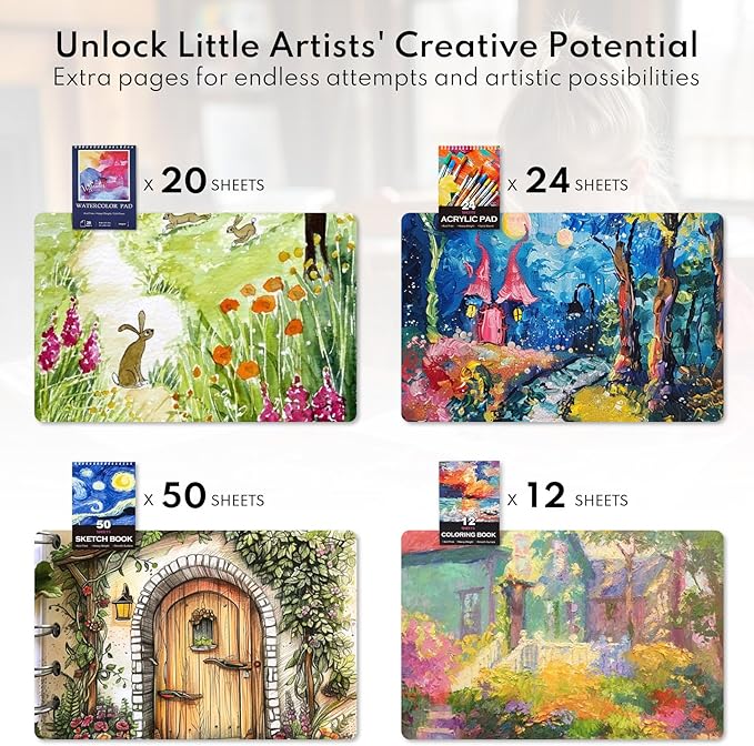 194 Piece Deluxe Art Set, Painting Drawing Art Supplies with 4 Drawing Pads, Acrylic Paints, Crayons, Colored Pencils Set in Wooden Case, Art Kit Gift Box for Kids, Teens, Adults, Artists, Beginners