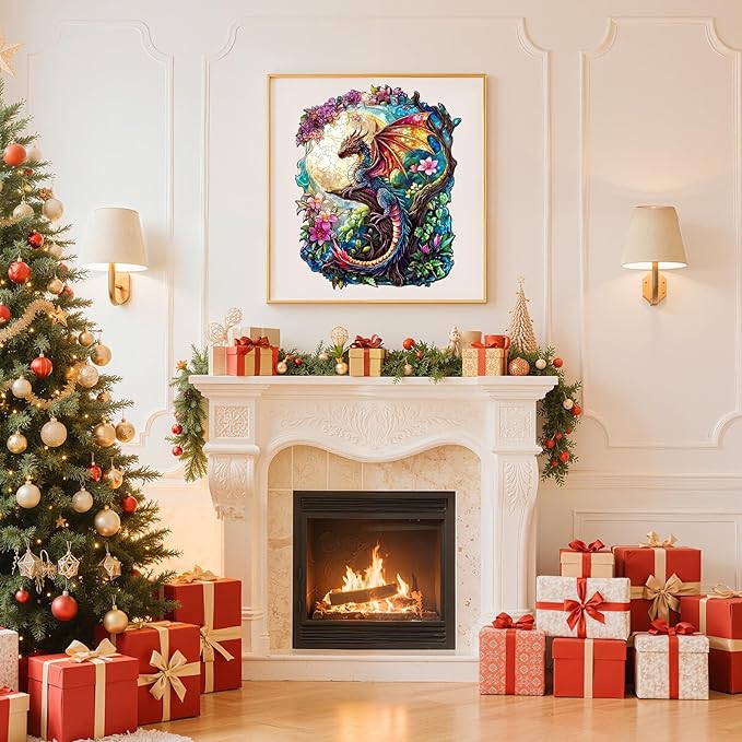 Wooden Puzzles for Adults - Dragon in Moonlight Wooden Jigsaw Puzzle, Unique Animal Shaped Wood Puzzles Adult, Christmas Birthday Gifts for Friends/Family, Home Decor 8.5 * 6.9in 85pcs