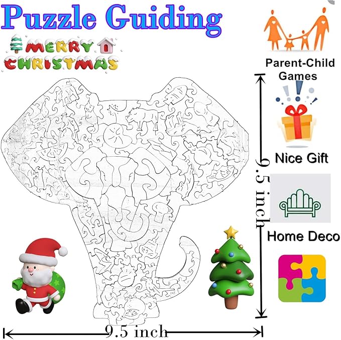 Wooden Jigsaw Puzzle for Adults,Unique Elephant Animals Shaped Magic Jigsaw Puzzle Pieces Best Gift for Adults,Can be Used as a Cool Mouse Pad, 150pcs,(9.5x9.5 inches) Large…